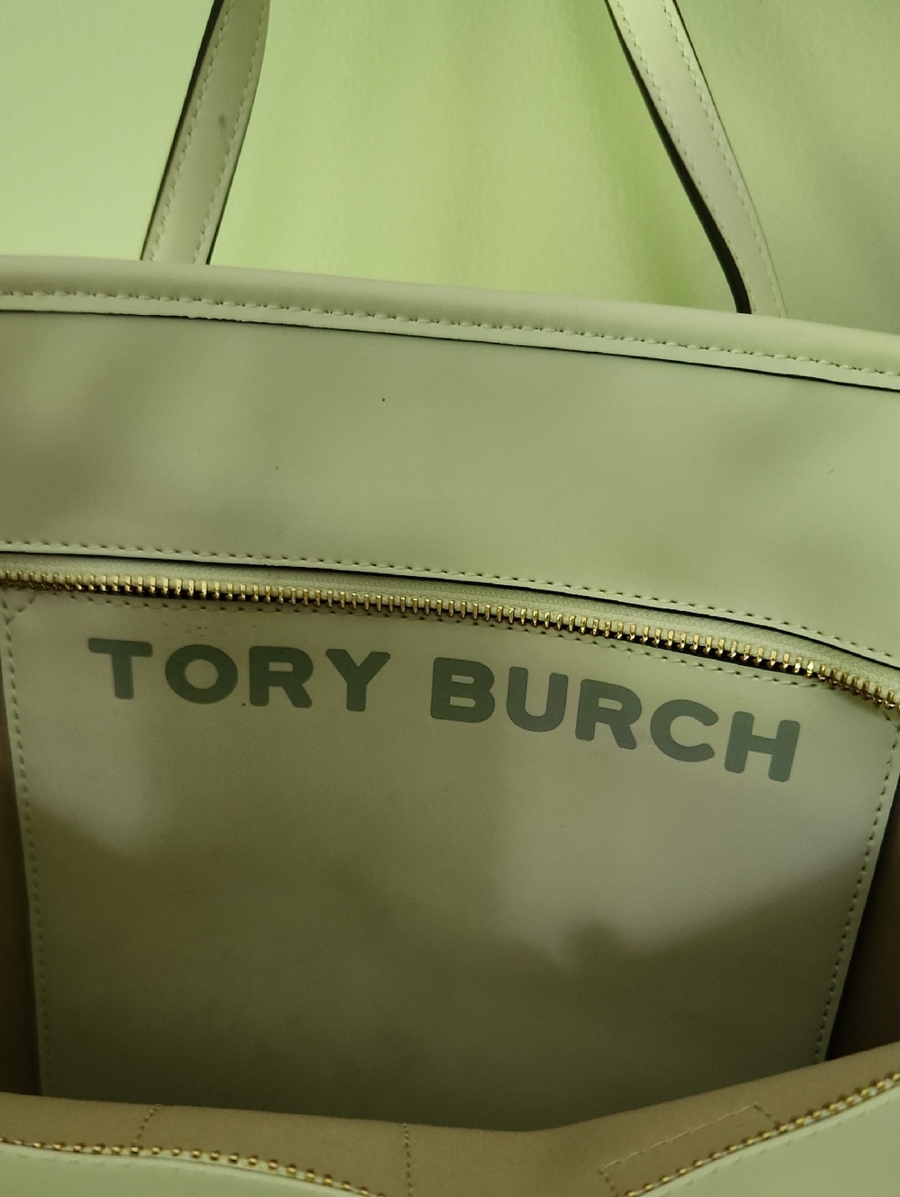 Tory Burch Light Blue, Cream and Taupe Logo Tote/Purse and Complimenting Wallet - Picture 2 of 16